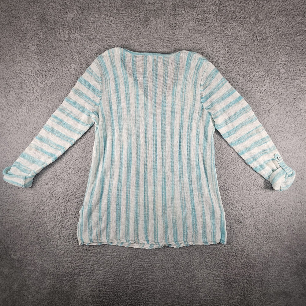 J.Jill Sweater Womens M Striped Open Knit Tassel V Neck Pockets Linen Swim Cover - Picture 7 of 12